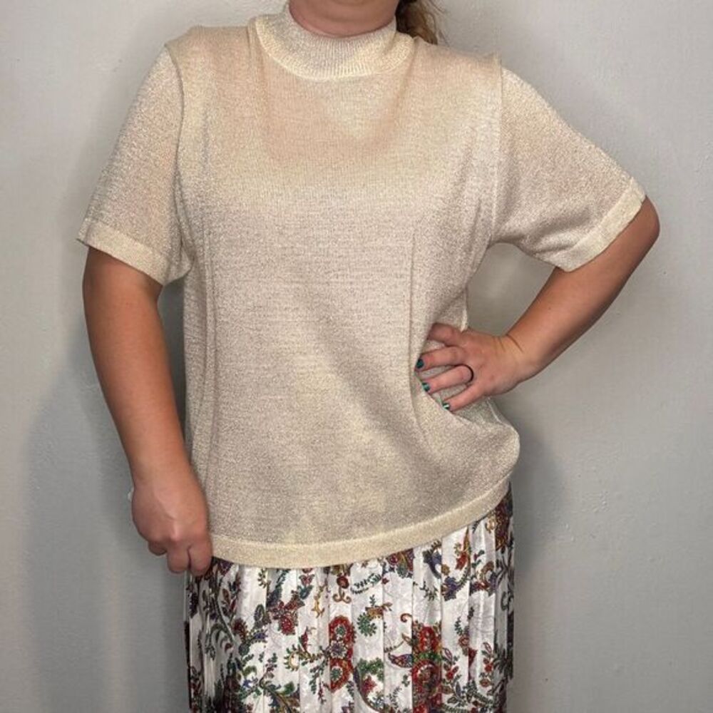 Y2k Rochelle California Gold Sparkly Knit High Mock‎ Neck Sweater Boho Sz XL
